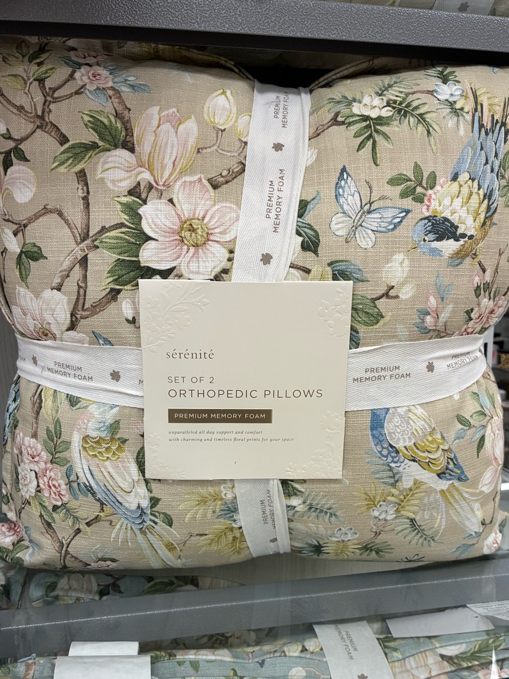 Sérénité Floral Orthopedic Memory Foam Pillows - Beige (Set of 2)